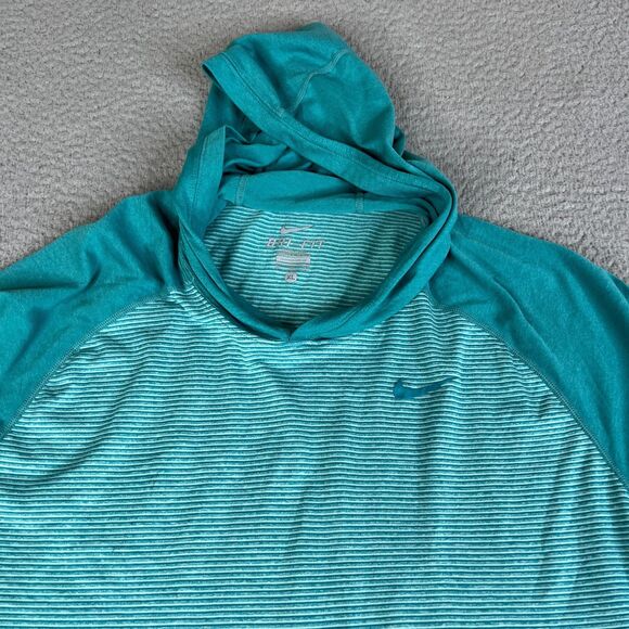 Nike Sweatshirt Women XL Teal Stripe Dri-FIT Hoodie Pullover Sweater Lightweight - Picture 2 of 9